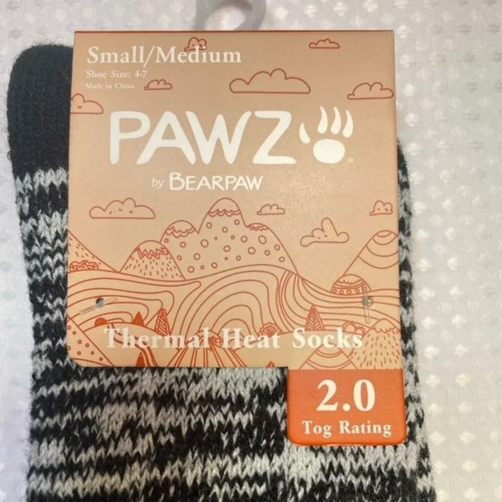 WOMEN'S SIZE 4-7 PAWZ BY BEARPAW THERMAL HEAT SOCKS SMALL/MEDIUM 2.0 TOG